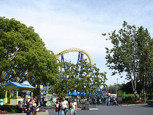Photo showing rides and foot traffic at Great America.